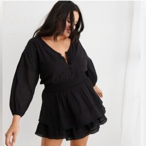 Arie Rock & Ruffle black tiered mini dress, 100% cotton, bohemian, size L